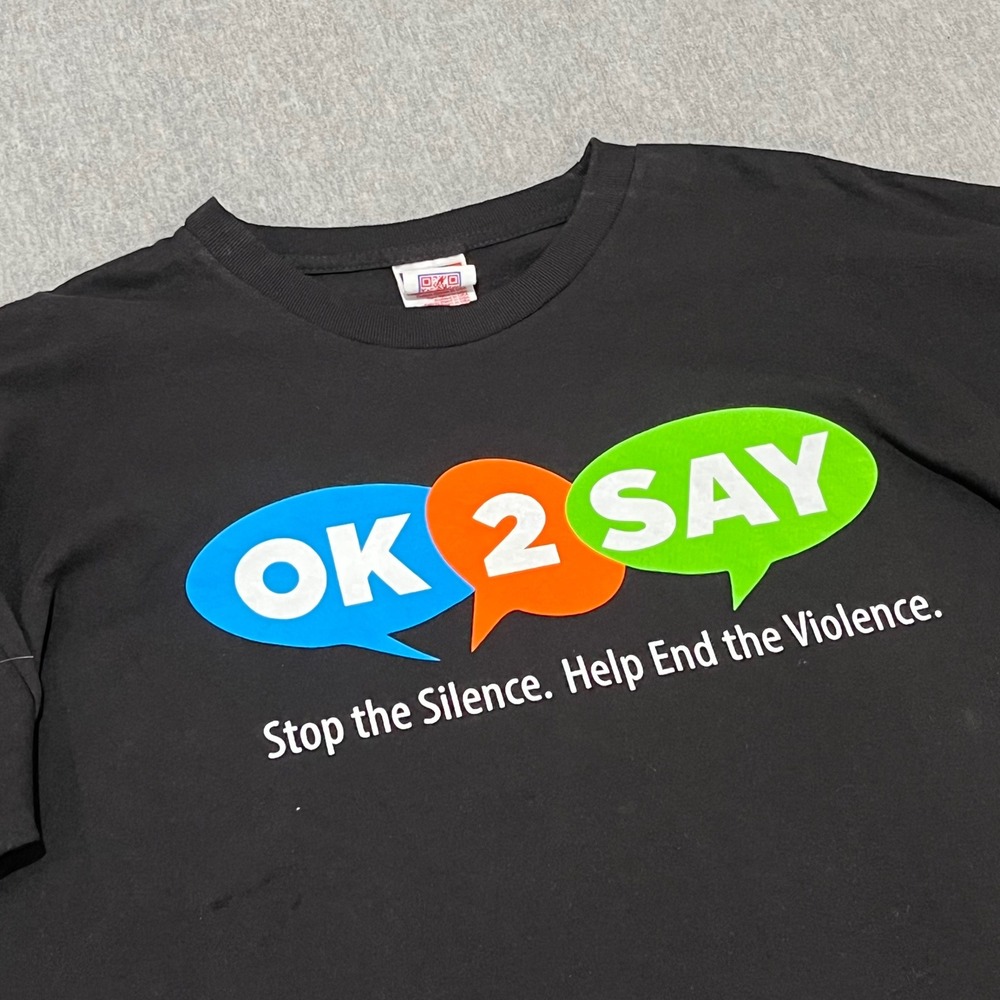 Bayside OK 2 SAY Graphic T-Shirt Mens XL Black Stop The Silence Made‎ in USA Tee
